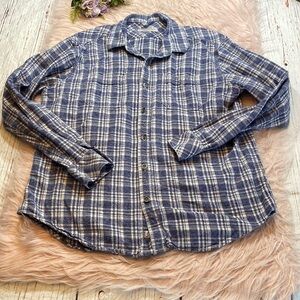 James Campbell Blue White Plaid Button Down Shirt sz L